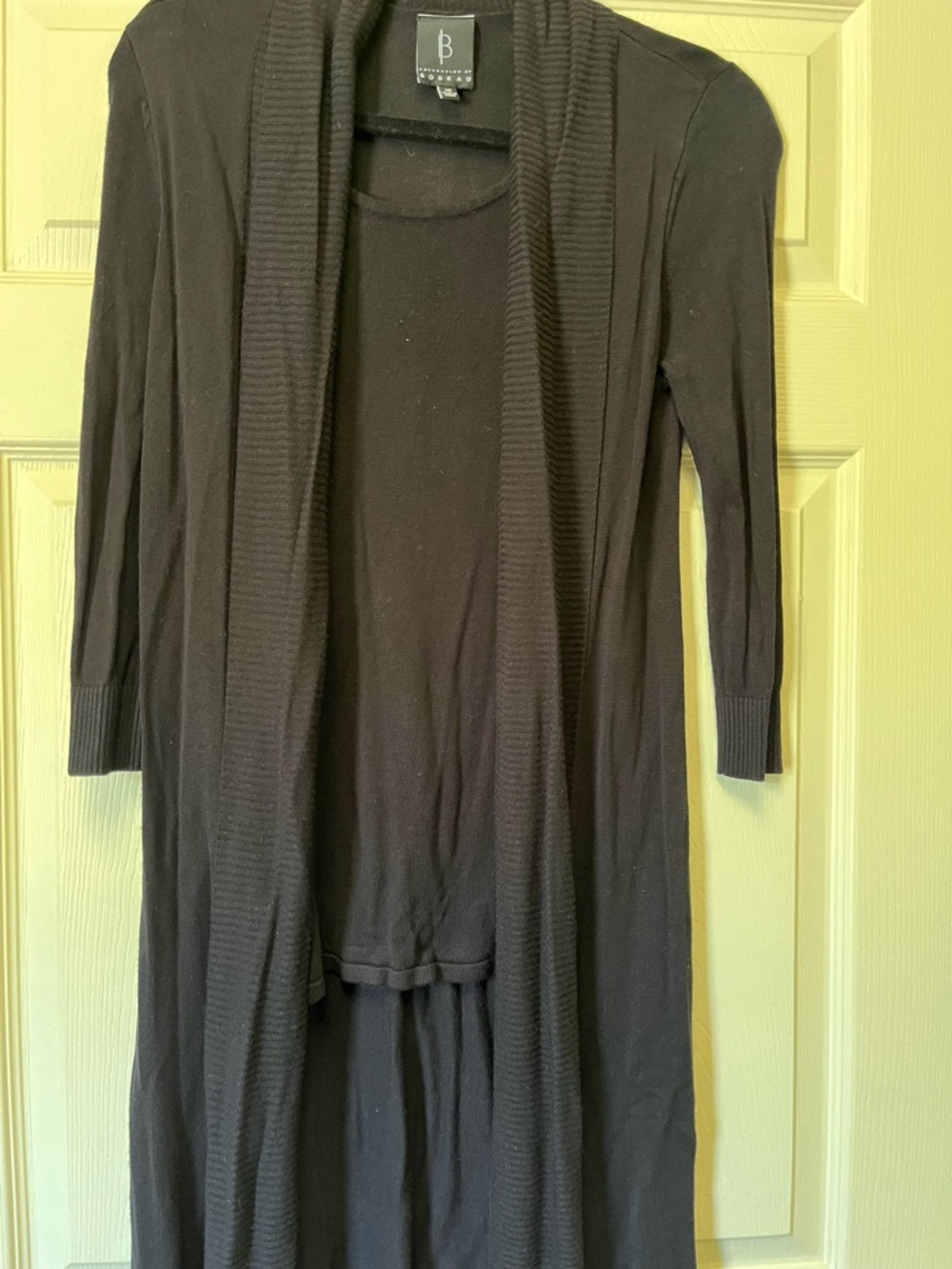 bobeau Black Ribbed Open-Front Cardigan